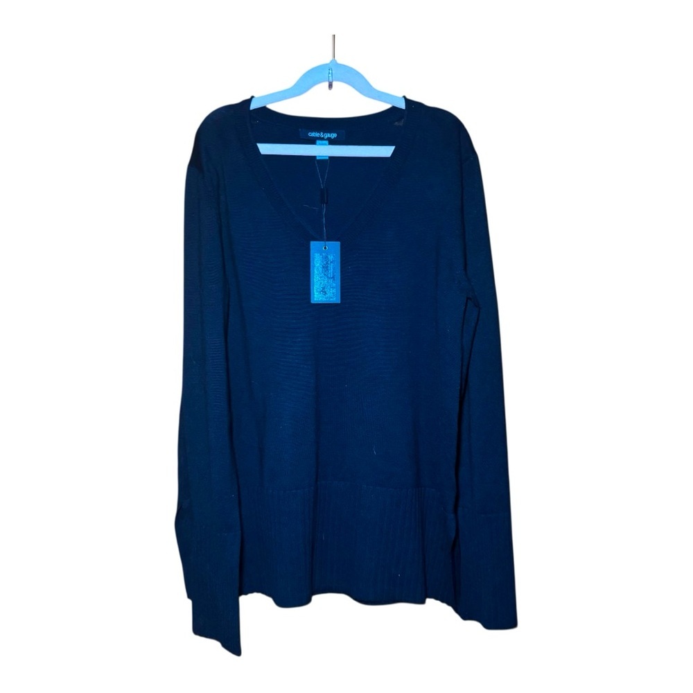 CABLE & GAUGE Black V-Neck Sweater M NWT
